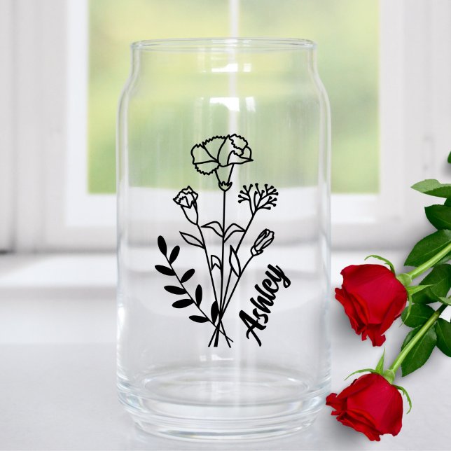 Personalized January Birth Month Flower Carnations Can Glass (Creator Uploaded)