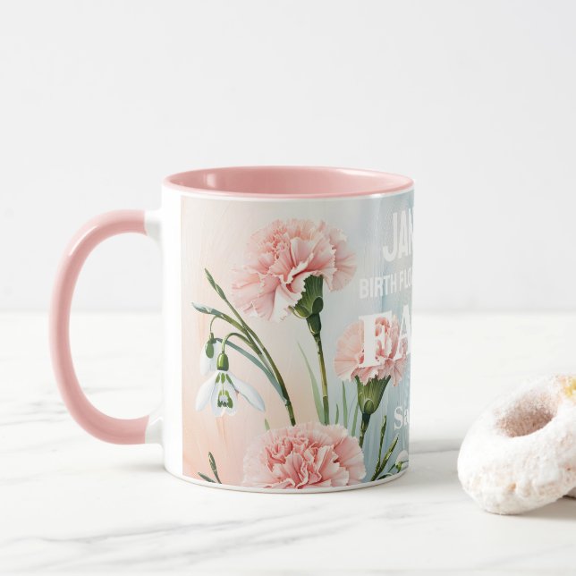 Personalized January Birth Month Flower Christian  Mug (With Donut)