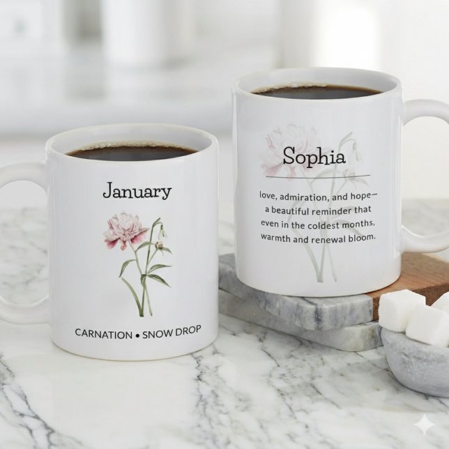 Personalized January Birth Month Flower Giant Coffee Mug (Personalized January Birth Month Flower Giant Coffee Mug)