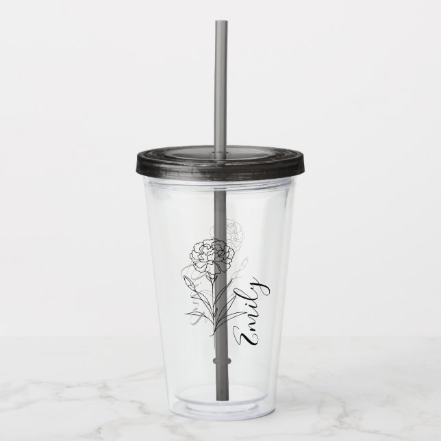 Personalized January Carnation Birth Flower  Acrylic Tumbler (Front)
