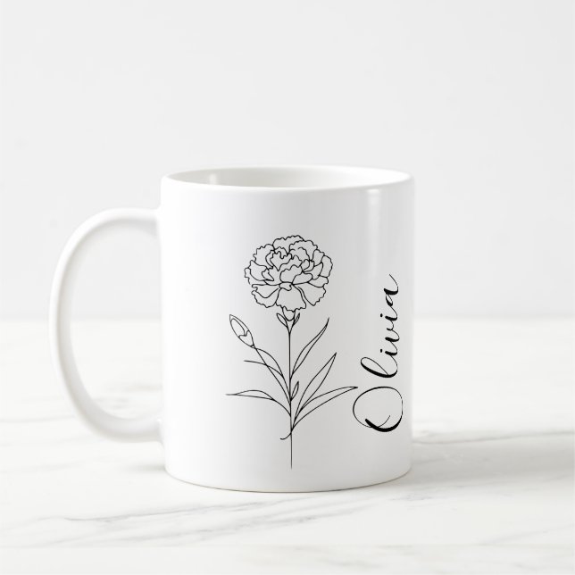 Personalized January Carnation Birth Flower  Coffee Mug (Left)