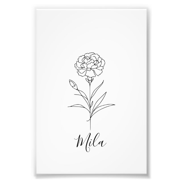 Personalized January Carnation Birth Flower  Photo Print (Front)