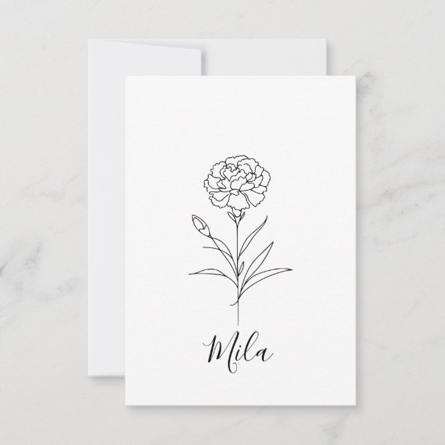 Personalized January Carnation Birth Flower  Thank You Card (Front)