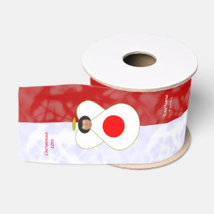 Personalized Japan Angel Flag Black Hair Red White Grosgrain Ribbon
