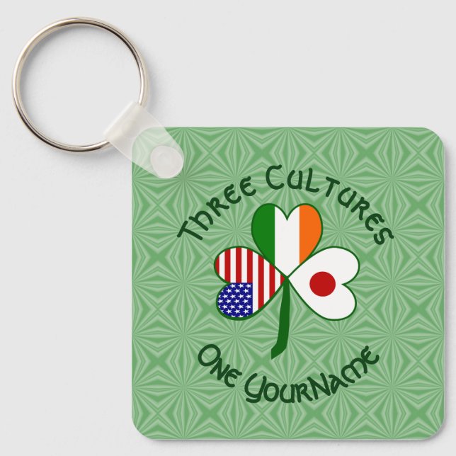 Personalized Japan Ireland USA Shamrock Keychain (Front)