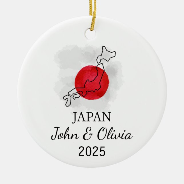 Personalized Japan Ornament, Japan Flag Gift Ceramic Ornament (Front)
