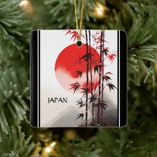 Personalized Japan Sun and Bamboo Japanese Holiday Ceramic Ornament (Tree)