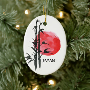 Personalized Japan Sun and Bamboo Japanese Holiday Ceramic Ornament