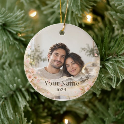 Personalized Japandi Sakura Photo Ornament