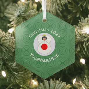 Personalized Japanese Angel Christmas Flag Glass Ornament