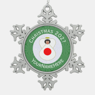 Personalized Japanese Angel Christmas Flag Snowflake Pewter Christmas Ornament