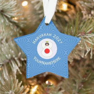 Personalized Japanese Angel Hanukkah Flag Ornament