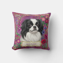 Personalized Japanese Chin Pink Floral Cushion
