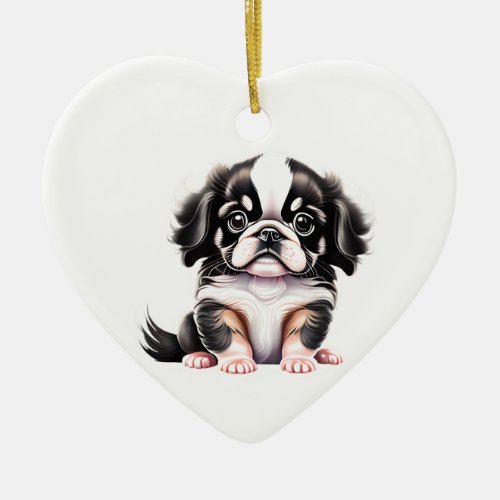Personalized Japanese Chin Puppy Ceramic Ornament