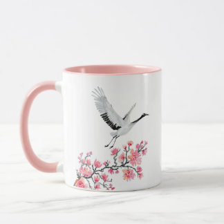 Personalized Japanese Crane and Cherry Blossom Mug