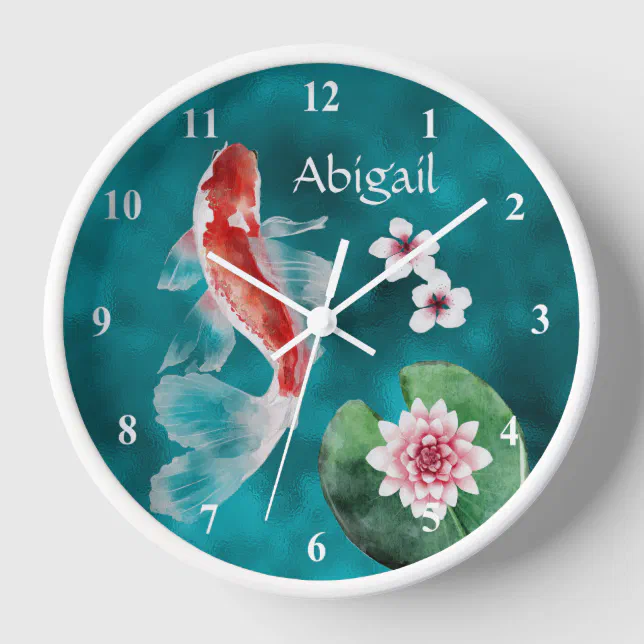 Personalized Japanese Koi Fish, Cherry Blossoms Clock Zazzle