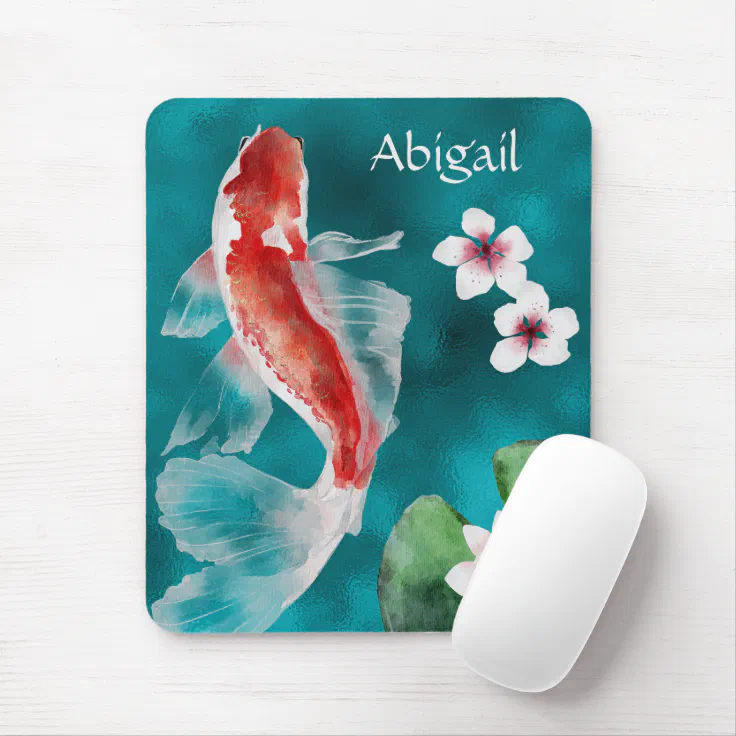 Personalized Japanese Koi Fish, Cherry Blossoms Mouse Pad Zazzle