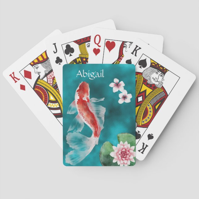 Personalized Japanese Koi Fish, Cherry Blossoms Poker Cards (Back)