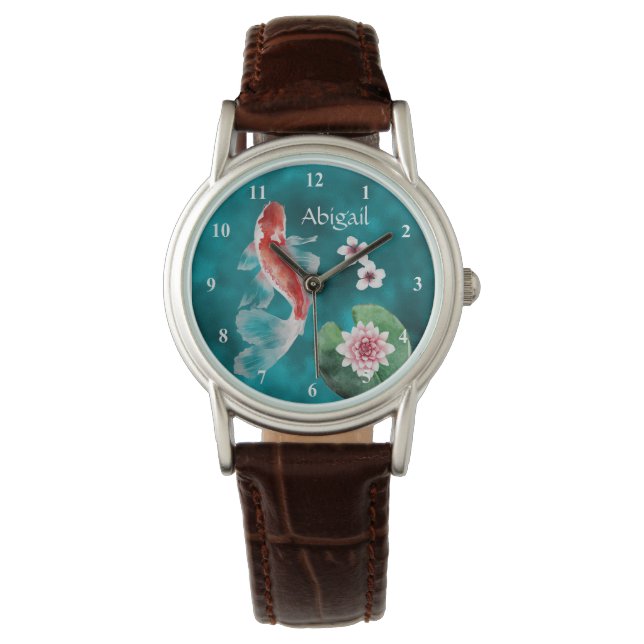 Personalized Japanese Koi Fish, Cherry Blossoms Watch (Front)