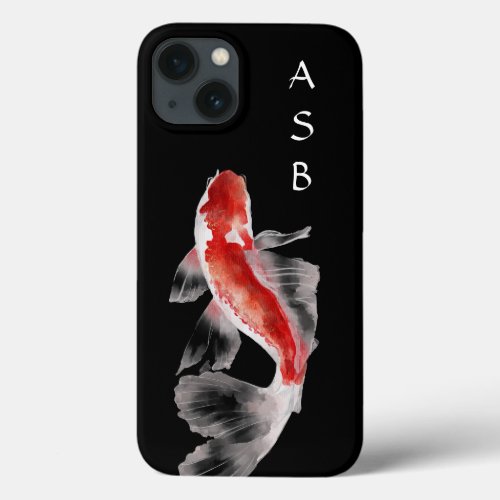 Personalized Japanese Koi Fish Red White Black iPhone 13 Case