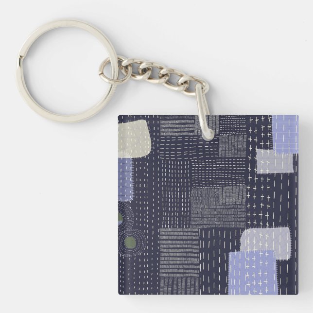 Personalized Japanese sashiko resembling pattern Keychain (Front)