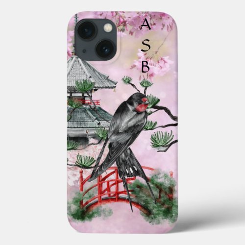 Personalized Japanese Swallow Temple Blossom iPhone 13 Case