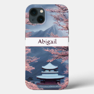 Personalized Japanese Temple, Cherry Blossoms iPhone 13 Case
