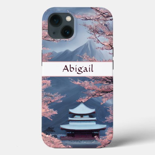 Personalized Japanese Temple Cherry Blossoms iPhone 13 Case