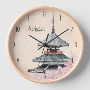Personalized Japanese Temple Cherry Blossoms Japan Clock
