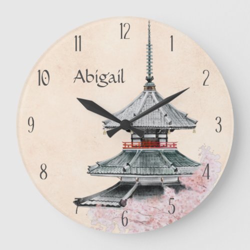 Personalized Japanese Temple Cherry Blossoms Japan Large Clock
