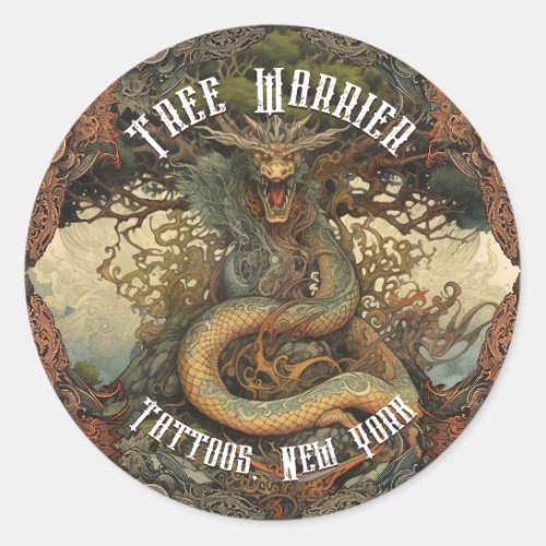 Personalized Japanese Tree Dragon Tattoo Parlour Classic Round Sticker