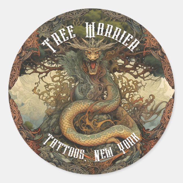 Personalized Japanese Tree Dragon Tattoo Parlour Classic Round Sticker (Front)