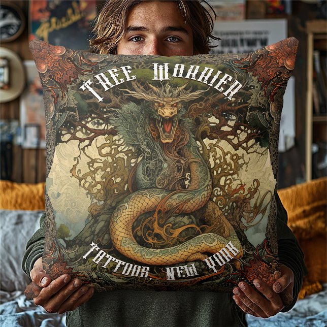 Personalized Japanese Tree Dragon Tattoo Parlour Throw Pillow (Creator Uploaded)