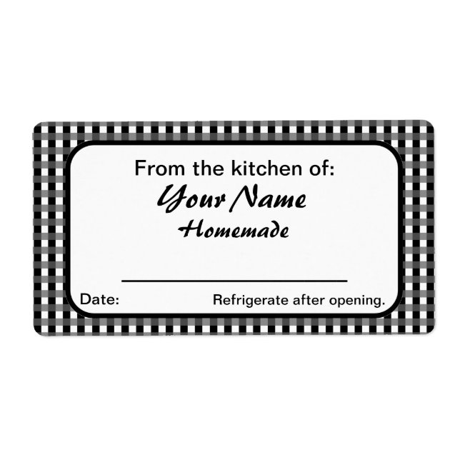 Personalized Jar Labels Black and White Checks (Front)