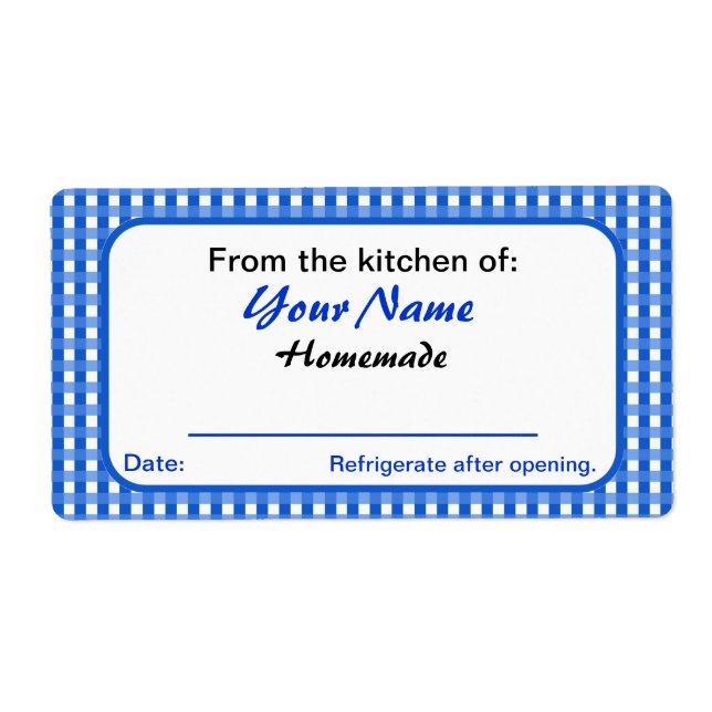Personalized Jar Labels Blue Checks Custom Name (Front)
