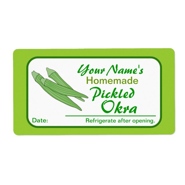 Personalized Jar Stickers Pickled Okra Vegetables (Front)