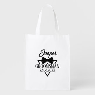 Personalized Jasper Groomsman Black and White Gift Grocery Bag