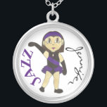 Personalized Jazz Dancer Girl Dance Teacher Gift Silver Plated Necklace<br><div class="desc">Design features an original marker illustration of a girl jazz dancer in a purple and black jazz dance recital costume and black leather jazz dance shoes. Perfect for your favorite jazz dancer, dance teacher, choreographer, or studio owner! Don't see what you're looking for? Need help with customization? Click "contact this...</div>