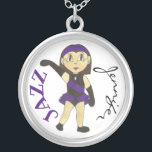 Personalized Jazz Dancer Girl Dance Teacher Gift Silver Plated Necklace<br><div class="desc">Design features an original marker illustration of a girl jazz dancer in a purple and black jazz dance recital costume and black leather jazz dance shoes. Perfect for your favorite jazz dancer, dance teacher, choreographer, or studio owner! Don't see what you're looking for? Need help with customization? Click "contact this...</div>