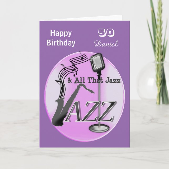 Personalized Jazz Music Themed Happy Birthday Card (Front)