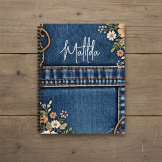 Personalized jeans and florals notebook
