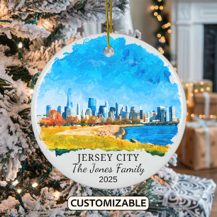 Personalized Jersey City Ornament, New Jersey Stat Ceramic Ornament