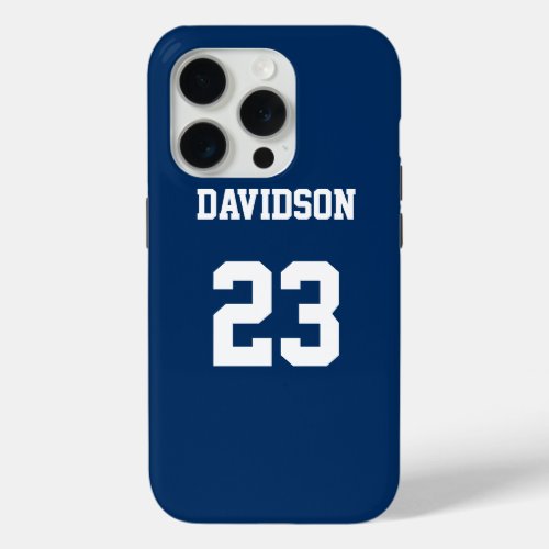 Personalized Jersey Name Number Blue and White iPhone 15 Pro Case