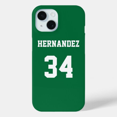 Personalized Jersey Name Number Green and White iPhone 15 Case