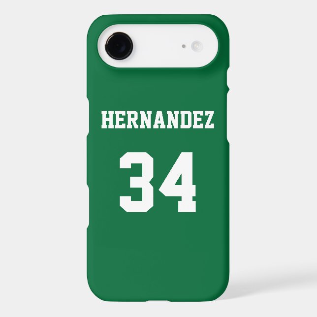 Personalized Jersey Name Number Green and White Case-Mate iPhone Case (Back)