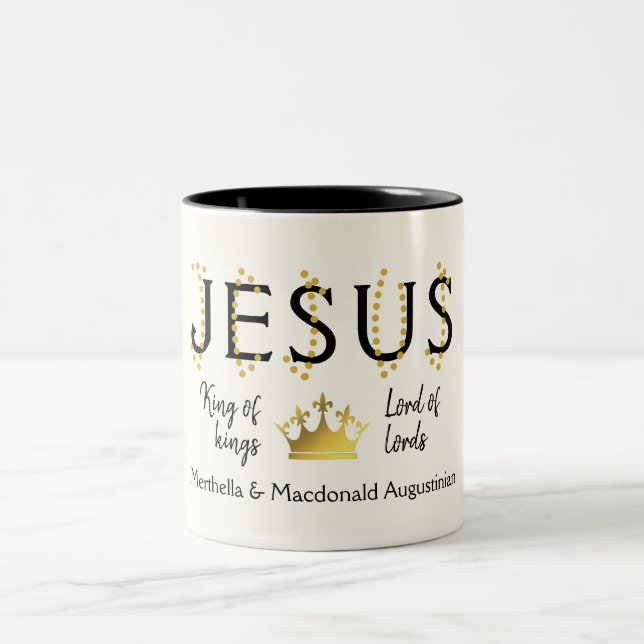 Personalized JESUS King of kings Christian Two-Tone Coffee Mug (Center)