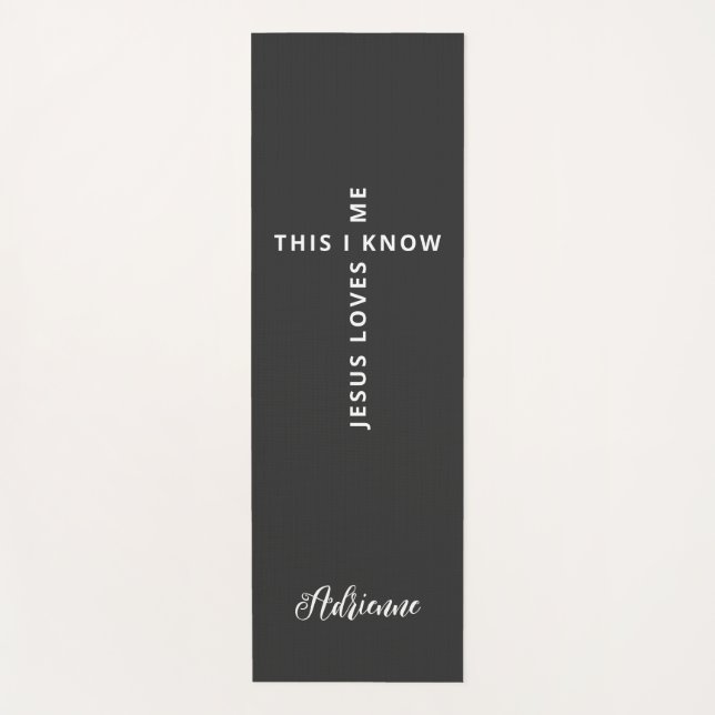 Personalized Jesus Loves Me Black White Reversible Yoga Mat (Front)