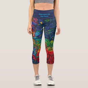 Personalized   JESUS REAL PEACE   Abstract Print Capri Leggings