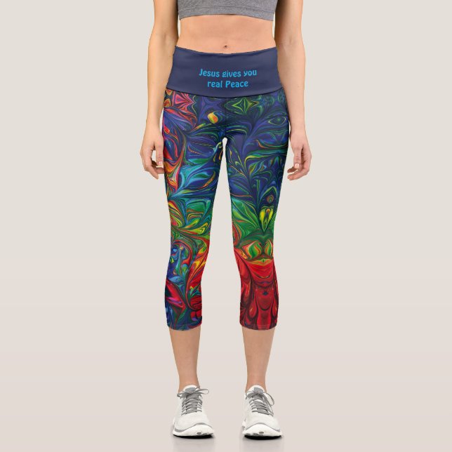 Personalized | JESUS REAL PEACE | Abstract Print Capri Leggings (Front)