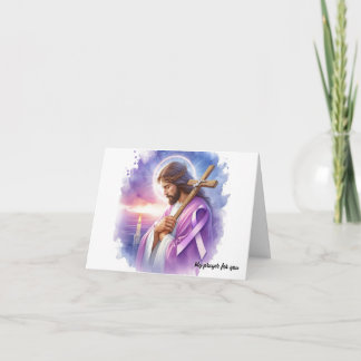 Personalized Jesus with Purple Ribbon Sympathy Card